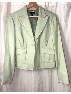 Bebe Pale Mint Genuine Leather Blazer Jacket L #vintage #fitted #officesiren